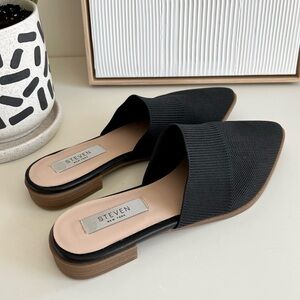 Steven By Steve Madden Black Mules with Pointed Toe and Textured Fabric